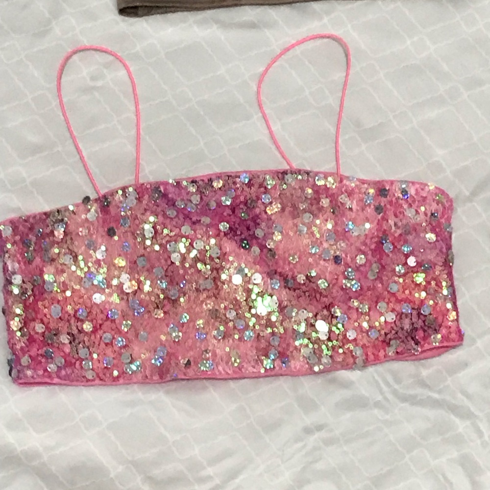Pink Iredecent Sequin Crop Top